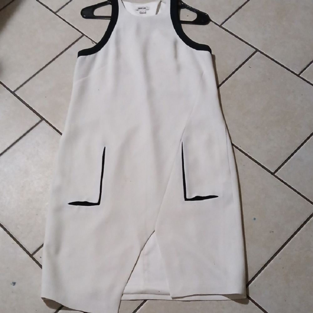 HELMUT LANG Womens Size 6 White Midi Shift Dress with Black Trim - Picture 1 of 3